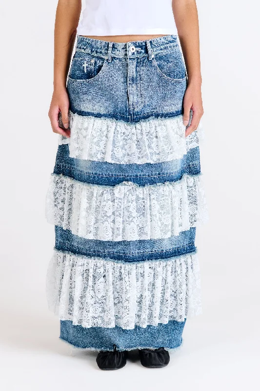 Strapless Dresses for Glamorous -Babydoll Denim Maxi Skirt