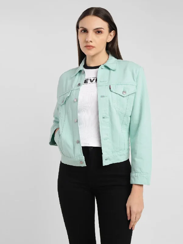 White Jackets for Clean -Women's Solid Spread Collar Denim Jacket