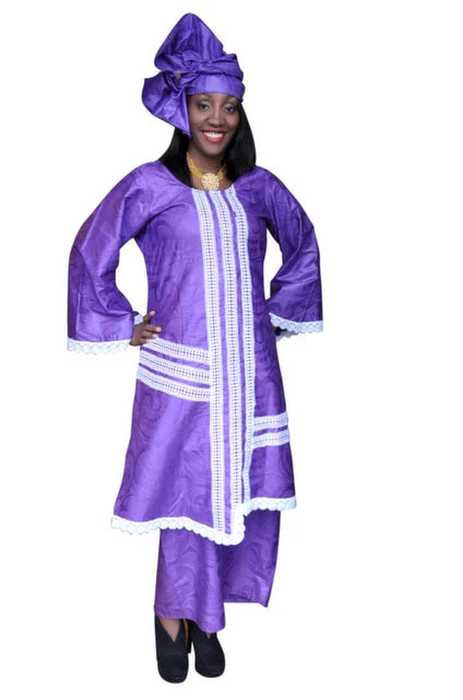 Cute denim skirts for youthful cool -Deep Purple and Off-White African Brocade Skirt Set-DP2962