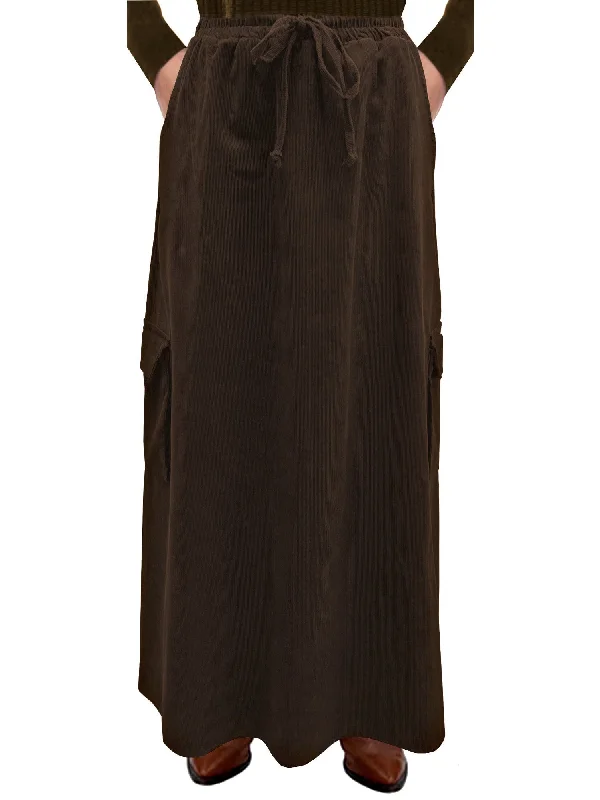 Patterned midi skirts for eye-catching style -Women's 100% Cotton Lightweight Corduroy Cargo Pocket Maxi Skirt