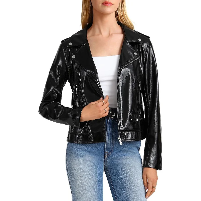 Patchwork Jackets for Unique -Bagatelle Womens Patent Faux Leather Motorcycle Jacket