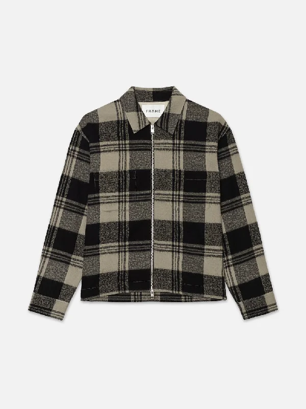 High-End Jackets for Exclusivity -Spring Plaid Zip Shirt Jacket -- Smoke Beige/Noir