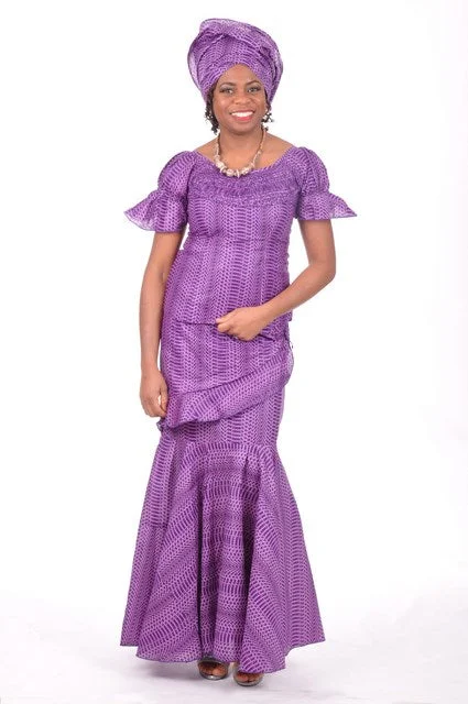 Stretch denim skirts for comfy wear -Purple African Print Top and Skirt-DP3289