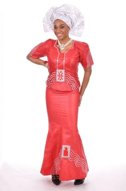 Classic skirts with subtle texture weave -Delta Red Brocade Top and Skirt with Embroidery-DP3361