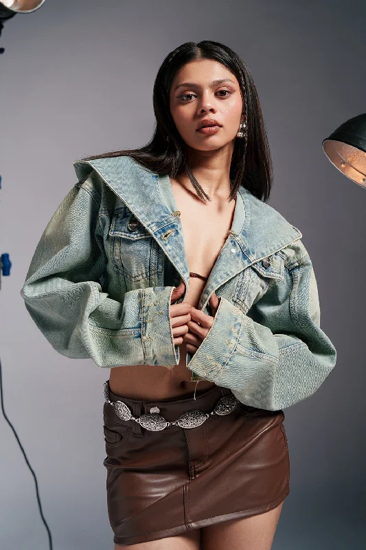 Christmas Jackets for Holiday -Retro Haze Cropped Denim Jacket