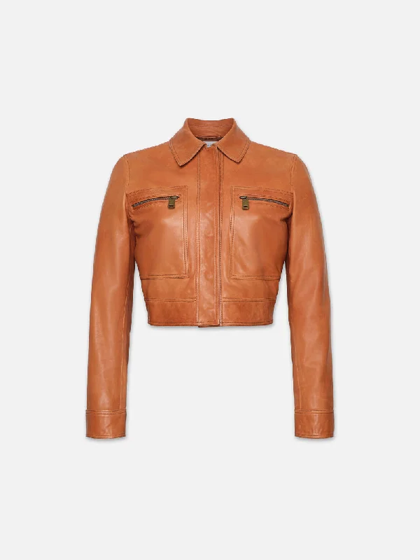 Fleece Jackets for Warmth Purpose -Fitted Leather Moto Jacket -- Light Whiskey