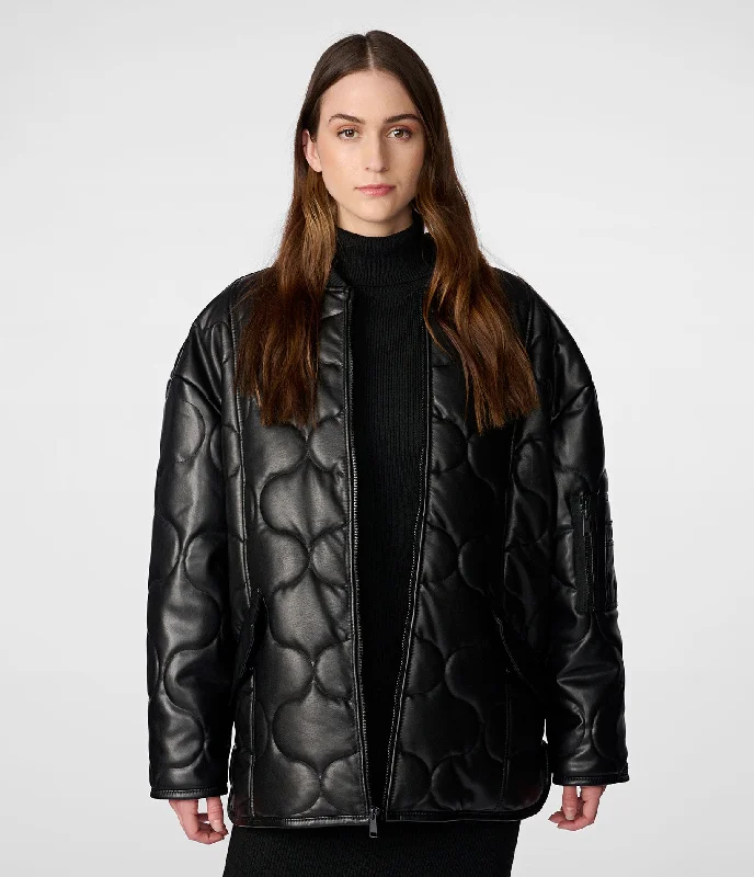 Wedding Jackets for Ceremony -Faux Leather Oversized Quilted Jacket