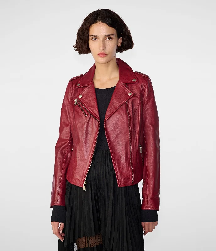 Graduation Jackets for Milestone -Madeline Asymmetrical Leather Jacket