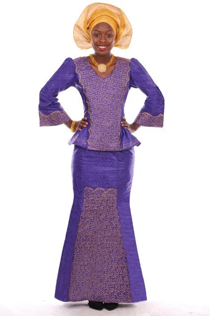 Ruffled skirts with lace trim softness -Purple Brocade Top and Skirt with Elaborate Gold Embroidery-DP35