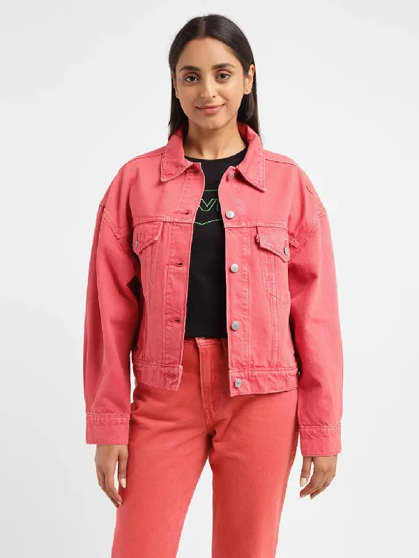 Yoga Jackets for Relaxation -Women's Solid Spread Collar Denim Jacket