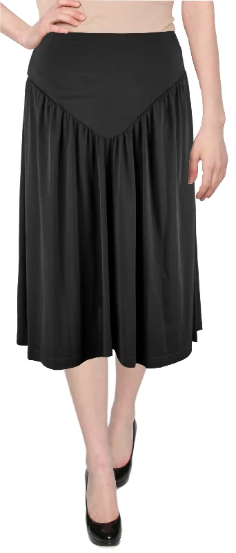 Lightweight linen skirts for breathable wear -Women's Black Midi Slinky Short Knit V Yoke Skirt