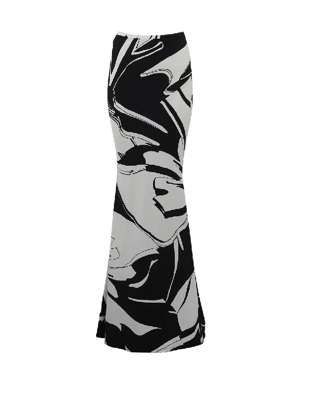 Stretchy mini skirts for flexible movement -Leaf Print Mermaid Maxi Skirt