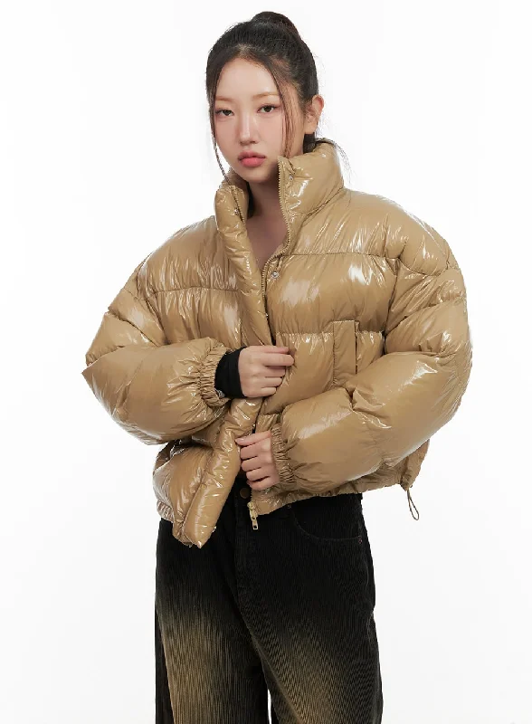 Snowboard Jackets for Snowy -Glossy Cropped Puffer Jacket CD416