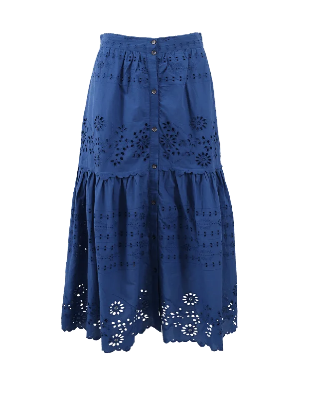 Casual skirts with relaxed fit comfort -Soft Eyelet Maxi Skirt