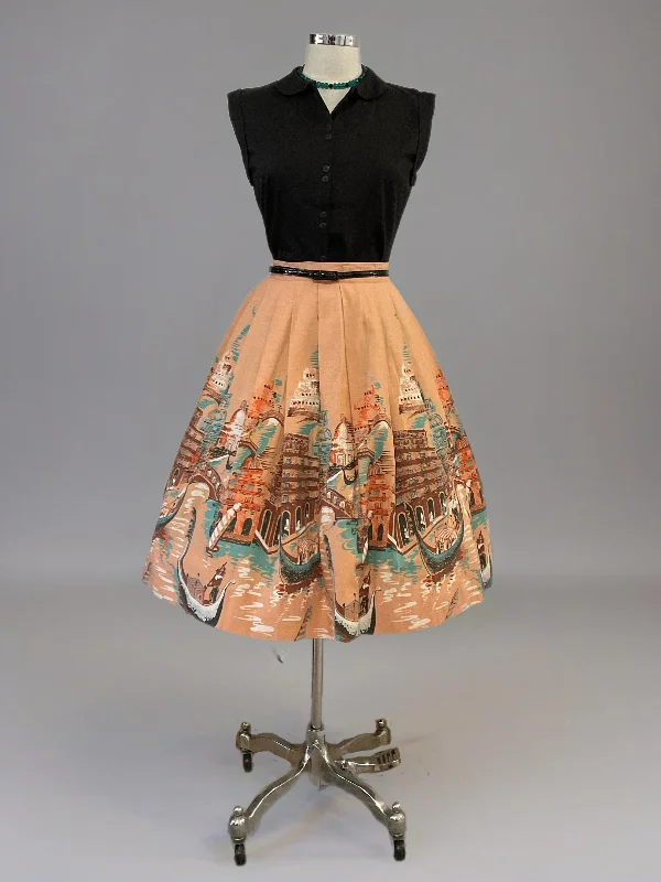 Cute mini skirts for fun party nights -Vintage Original 1950’s  Venice Novelty Print Skirt