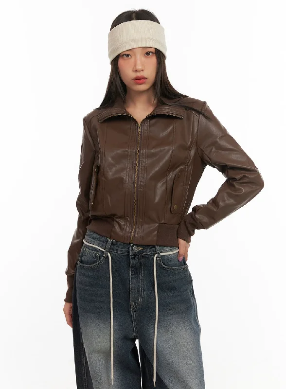 Cycling Jackets for Bike Rides -Long Sleeve Faux Leather Zip Jacket CD409