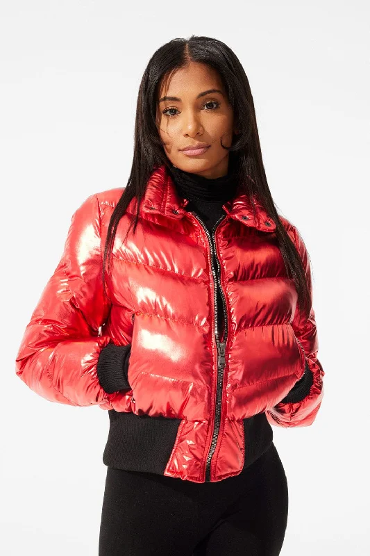 Windbreaker Jackets for Windy Days -Women's Flatbush Bomber Jacket (Metallic Red)