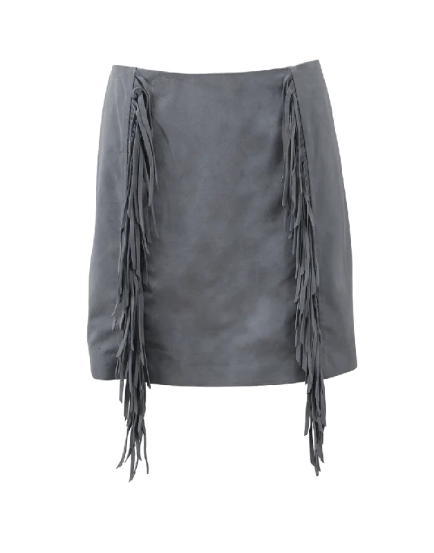 High-waisted denim skirts for cool lift -Suede Fringe Skirt