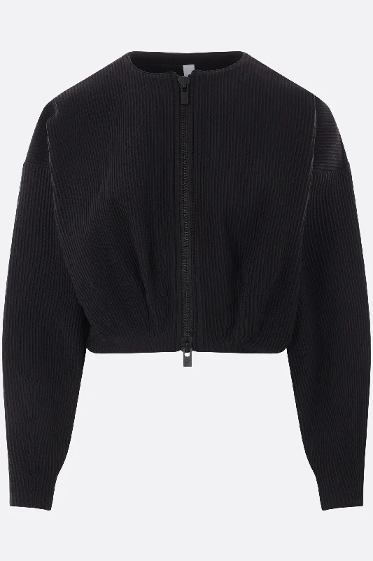 Biker Jackets for Edgy Style -Hypha cropped bomber jacket in rib knit