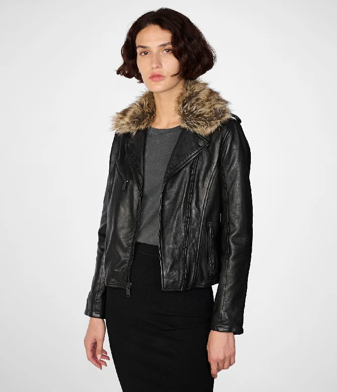 Ski Jackets for Winter Sports -Zoe Moto Jacket With Faux Fur Collar