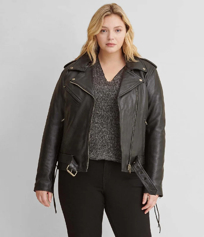 College Jackets for Campus -Cleo Plus Size Asymmetrical Performance Moto Rider Jacket