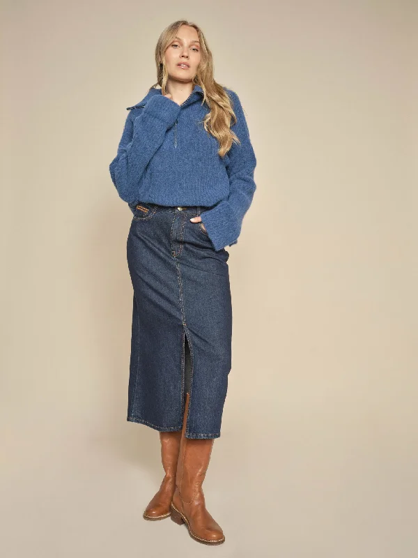 Belted Dresses for Shaping -MMMella Rinse Denim Skirt