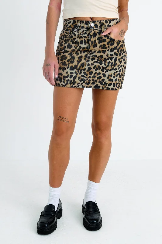 Cocktail Dresses for Party Time -Leopard Denim Mini Skirt