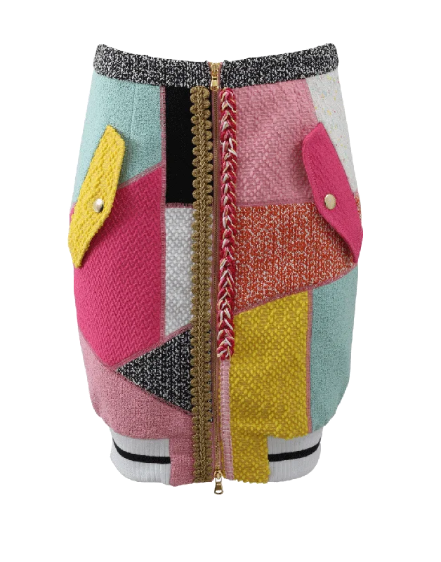 Durable skirts with reinforced seam strength -Patchwork Tweed Pencil Skirt