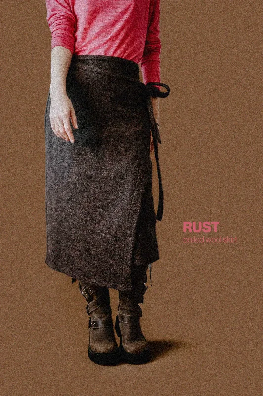 Punk Dresses with Spikes -RUST BOILED WOOL SKIRT