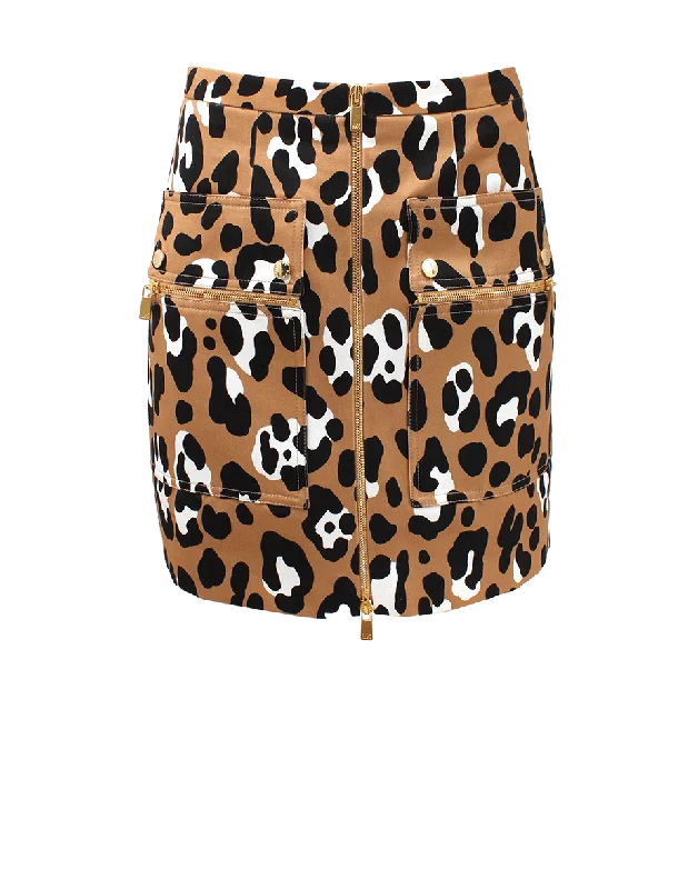 Casual skirts for relaxed weekend lounging -Zip Front Mini Print Skirt