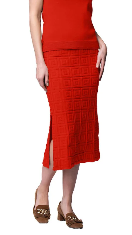 Long-sleeved Dresses for Coverage -Sabrina Square Pattern Midi Straight Skirt - Bright Orange / Fall Pre-Order