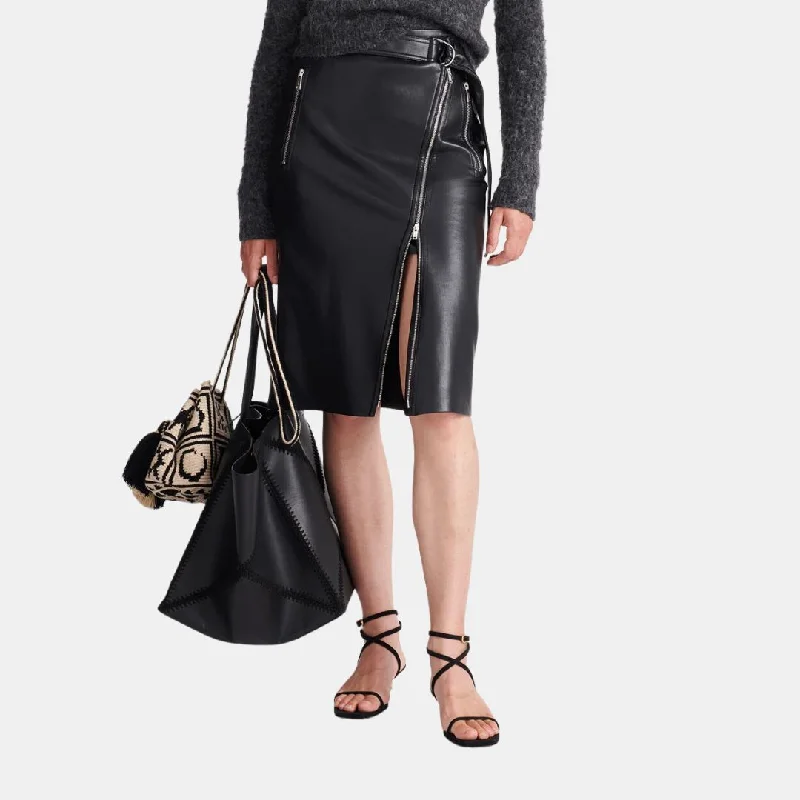 Durable cotton skirts for tough daily use -Tillie Regenerated Leather Skirt (Black)