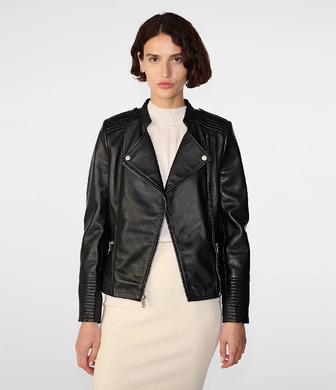 Team Jackets for Group Identity -Monica Asymmetrical Leather Jacket