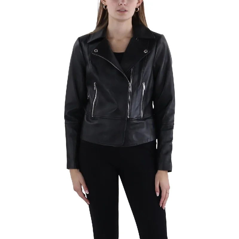 High School Jackets for Students -Sam Edelman Womens Leather Embossed Motorcycle Jacket