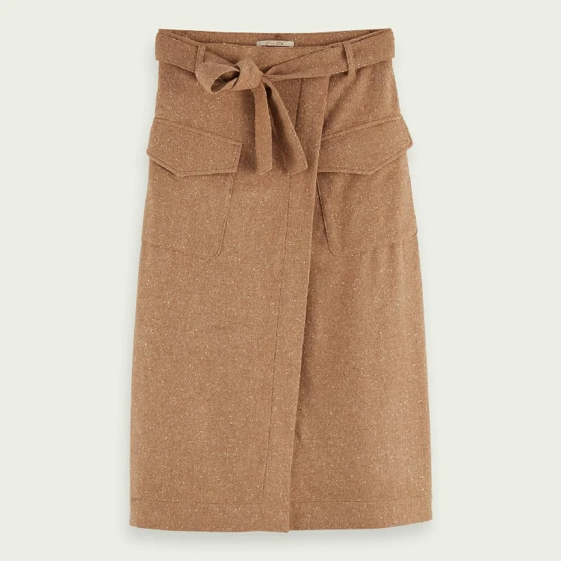 Bold skirts with bright color pops -Wool-Blend Midi Wrap Skirt (Sand)