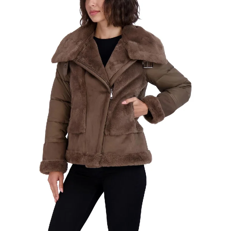 Breathable Jackets for Comfort -Tahari Womens Saylor Faux Fur Cold Weather Puffer Jacket