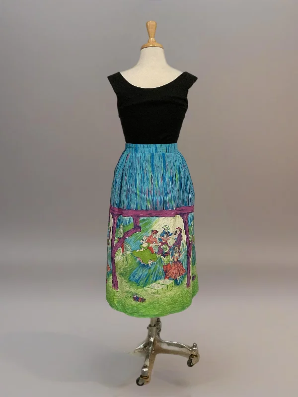 Vintage skirts with 70s-inspired designs -Vintage Original 1950’s Barn Dance  Novelty Print Skirt