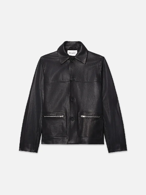 Designer Jackets for Luxury -Utility Leather Jacket -- Black