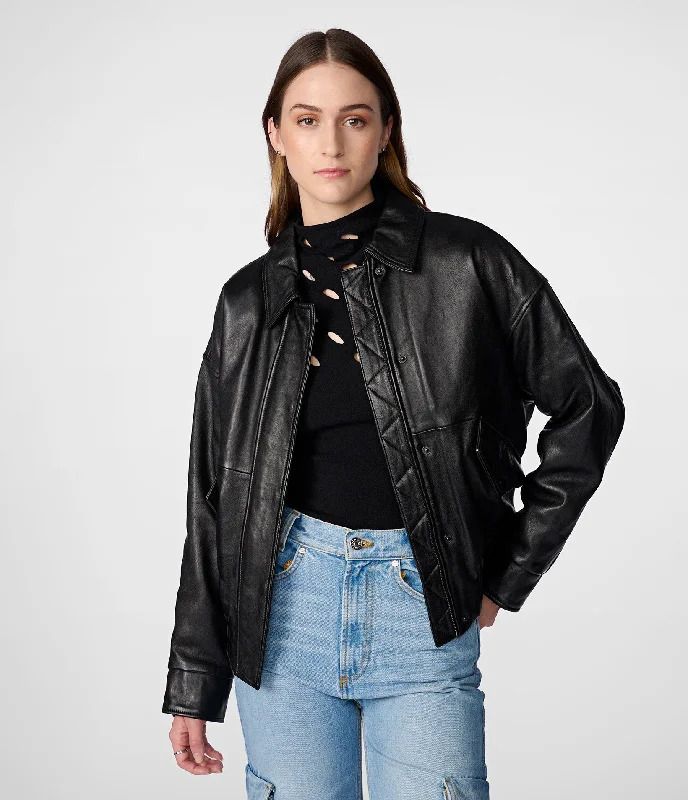 Blue Jackets for Classic -Mya Leather Aviator Jacket