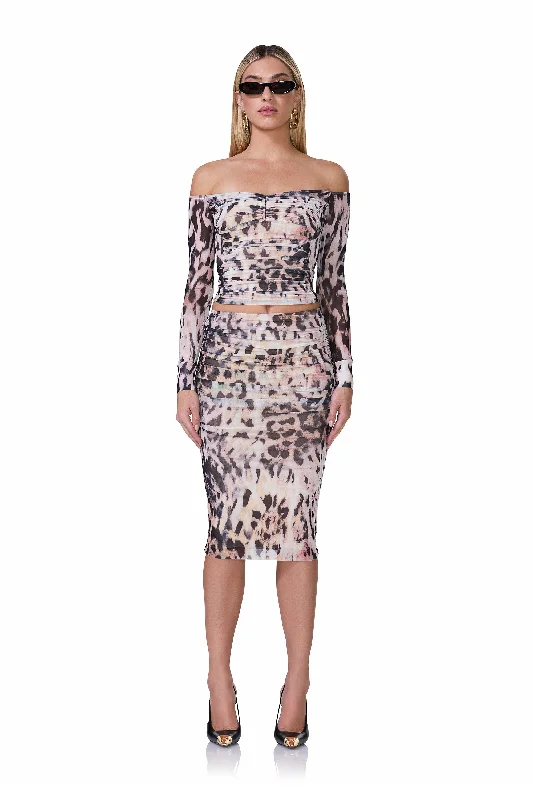 Tiered Dresses for Voluminous -Riley Skirt - Warm Leopard