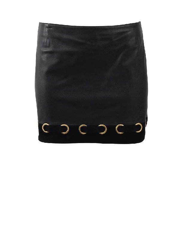 Trendy skirts with modern cutout designs -Leather Grommet Mini Skirt