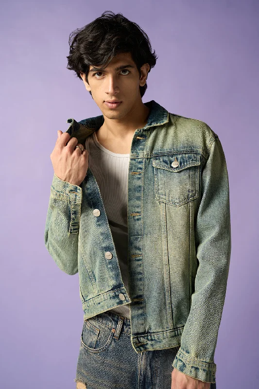 Breathable Jackets for Comfort -Retro Vibe Tie-Dye Men's Denim Trucker Jacket