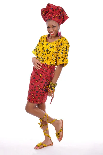 Flowy skirts for relaxed vacation wear -Stunning Yellow and Red Oleku Ankara Top and Wrap Skirt-DP3010