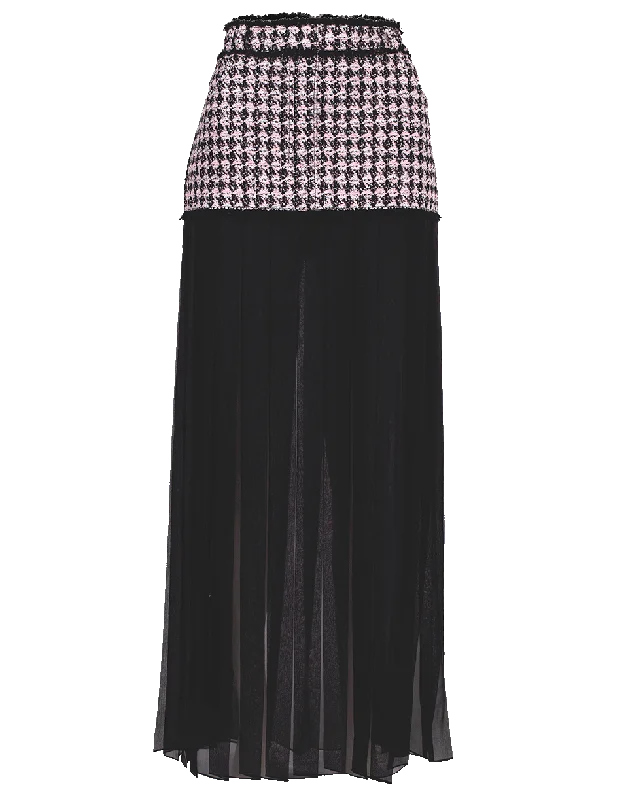 Wrap midi skirts for stylish ease -Tweed and Chiffon Pleated Maxi Skirt