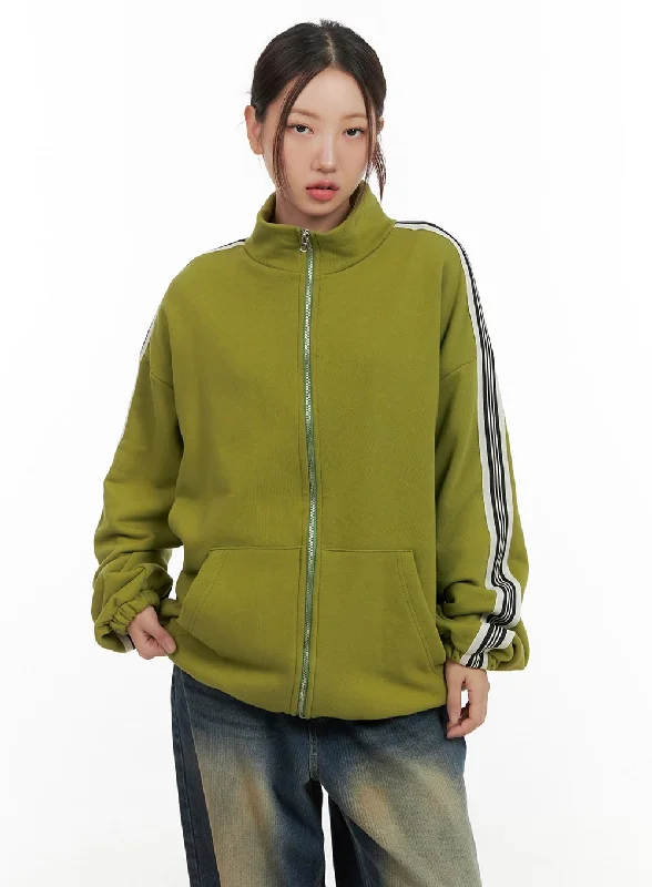 Ski Jackets for Winter Sports -Side Stripe Oversized Sweatshirt Jacket (UNISEX) CG423