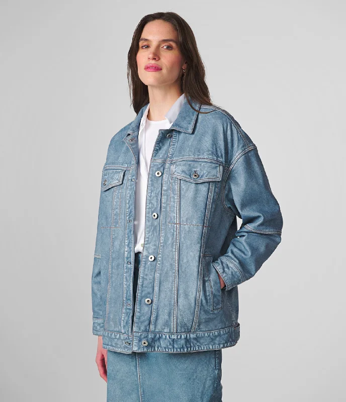 Organic Jackets for Natural -Sydney Oversized Denim Leather Jacket