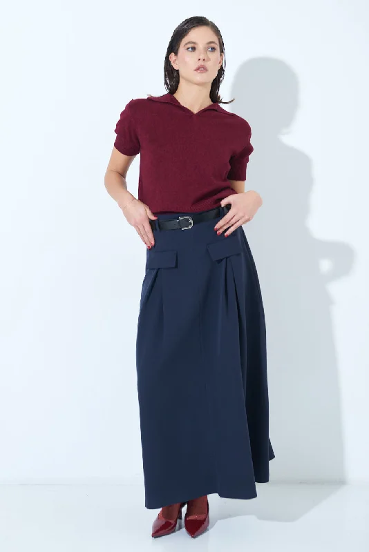 Zippered Dresses for Convenience -Pleated maxi skirt with belt loops wholesale