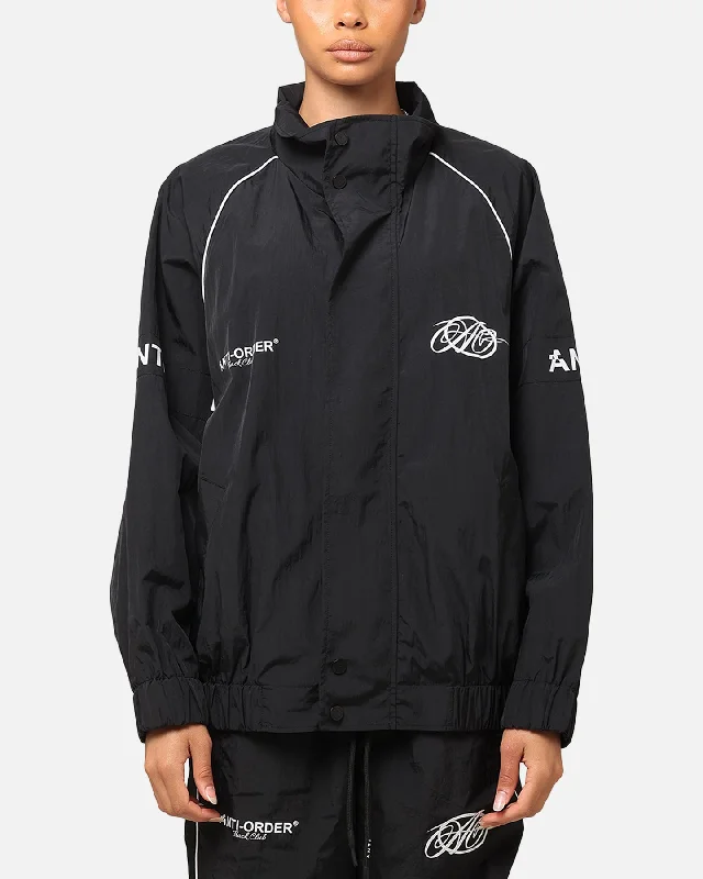 Khaki Jackets for Casual -The Anti Order Track Club Windbreaker Jacket Black/Grey