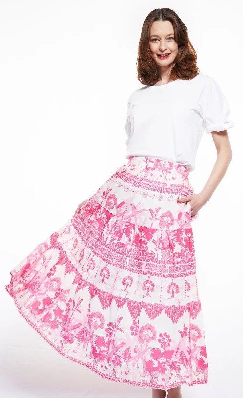 Tie-up Dresses for Decorative -Woodstock Midi Skirt - Pink Ikat