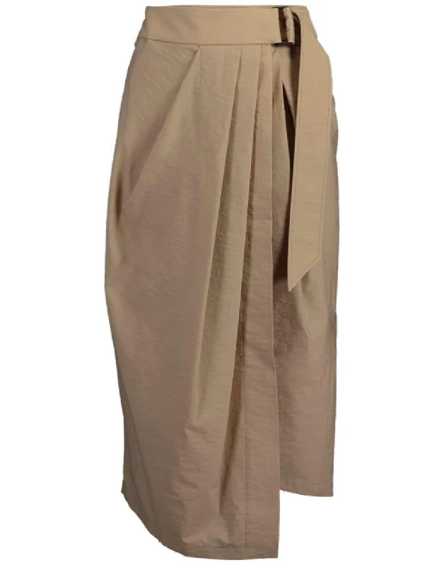 Affordable skirts with basic solid colors -Belted Crinkle Pleated Wrap Skirt